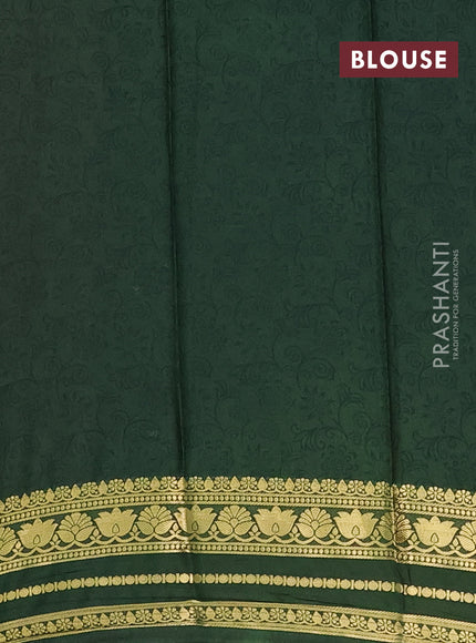 Semi mysore silk saree dark mustard and green with allover floral prints and zari woven border