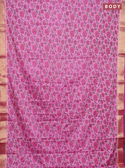 Semi mysore silk saree light pink and pink with allover floral prints and zari woven border