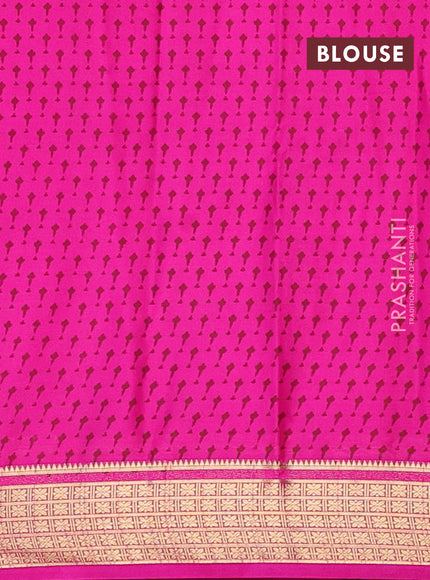 Semi mysore silk saree light pink and pink with allover floral prints and zari woven border