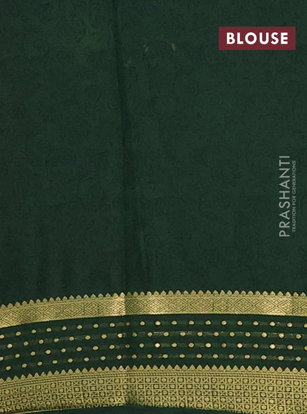 Semi mysore silk saree dark mustard and bottle green with allover floral prints and zari woven border