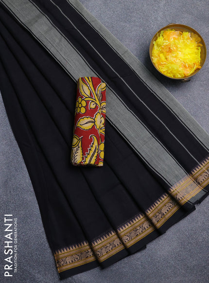 Narayanpet cotton saree black and maroon with plain body and thread woven border