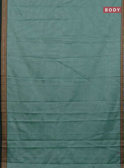 Narayanpet cotton saree green shade and maroon with plain body and thread woven border