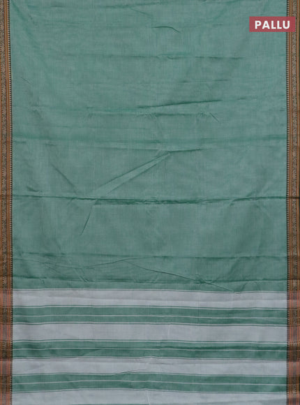 Narayanpet cotton saree green shade and maroon with plain body and thread woven border