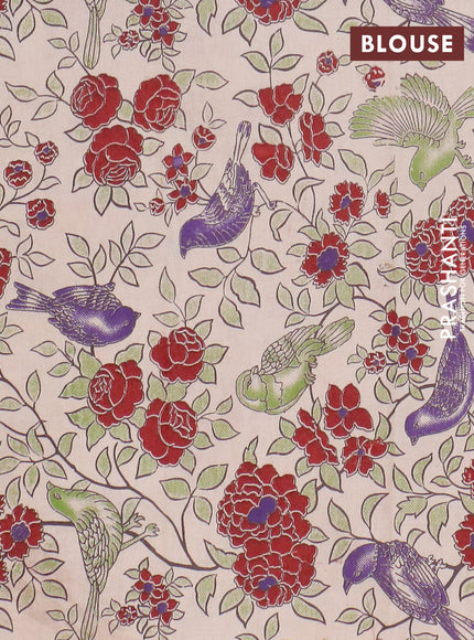 Narayanpet cotton saree violet and beige with plain body and thread woven border