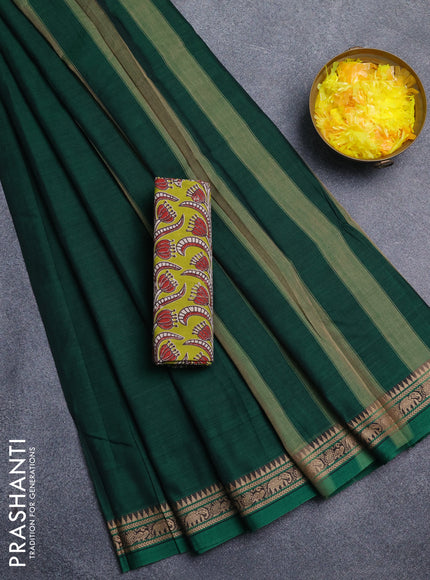 Narayanpet cotton saree green and light green with plain body and thread woven border