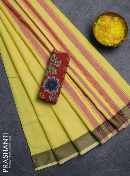 Narayanpet cotton saree yellow and maroon with plain body and thread woven border