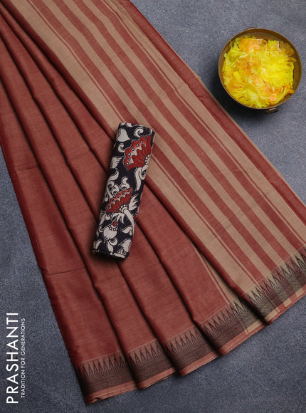 Narayanpet cotton saree pastel maroon and black with plain body and thread woven border
