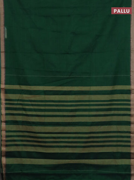 Narayanpet cotton saree bottle green and beige with plain body and thread woven border