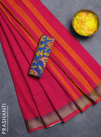 Narayanpet cotton saree pink and cs blue with plain body and thread woven border