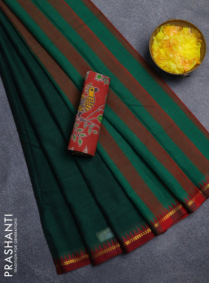 Narayanpet cotton saree bottle green and maroon with plain body and thread woven border