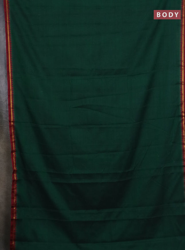 Narayanpet cotton saree bottle green and maroon with plain body and thread woven border