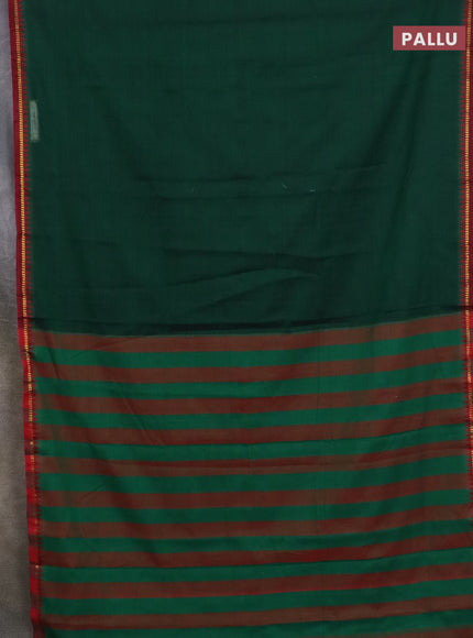 Narayanpet cotton saree bottle green and maroon with plain body and thread woven border