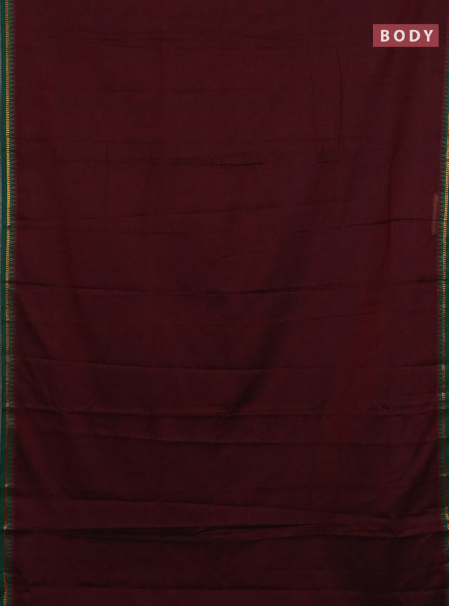 Narayanpet cotton saree deep wine shade and green with plain body and thread woven border