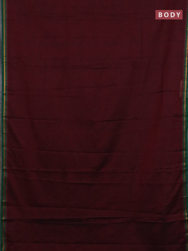 Narayanpet cotton saree deep wine shade and green with plain body and thread woven border