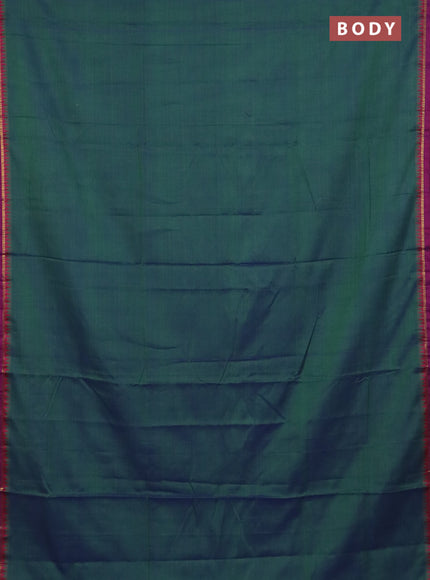 Narayanpet cotton saree dual shade of green and magenta pink with plain body and thread woven border