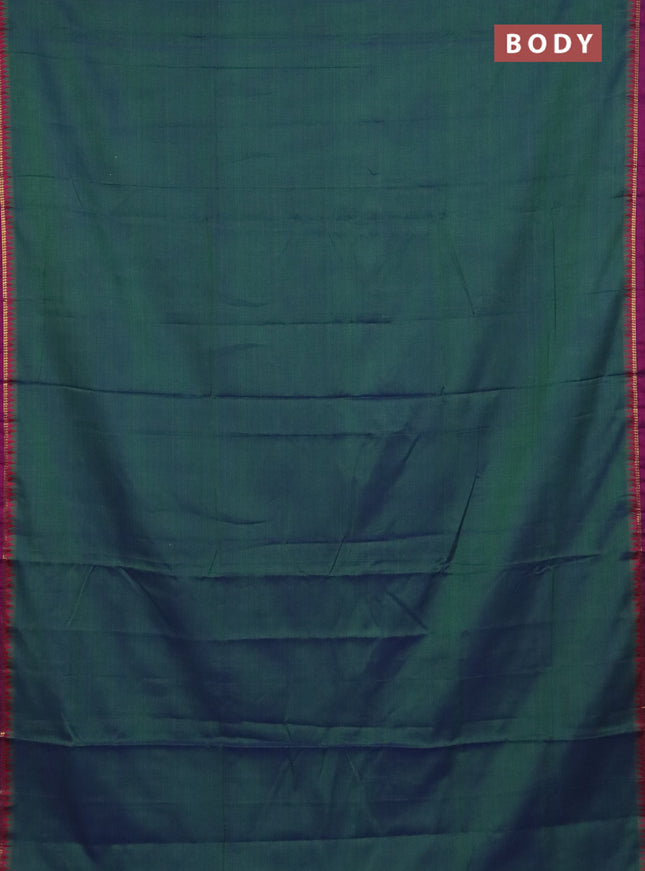 Narayanpet cotton saree dual shade of green and magenta pink with plain body and thread woven border