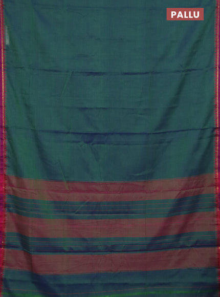 Narayanpet cotton saree dual shade of green and magenta pink with plain body and thread woven border