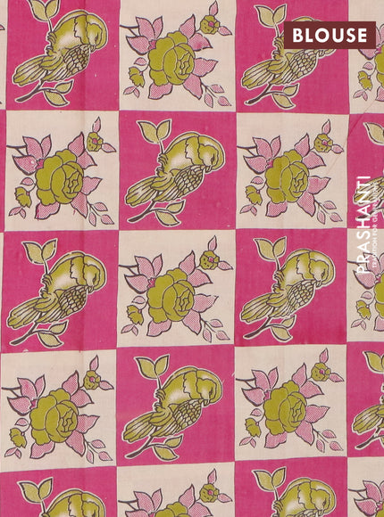 Narayanpet cotton saree dual shade of green and magenta pink with plain body and thread woven border