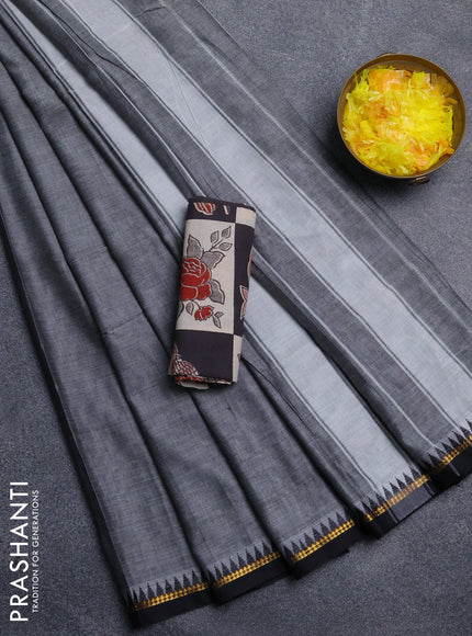 Narayanpet cotton saree grey and black with plain body and thread woven border