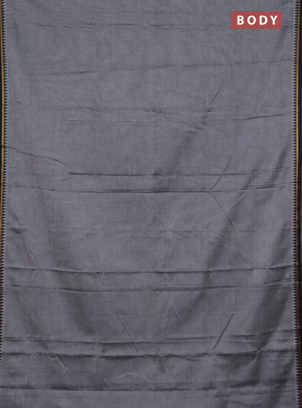 Narayanpet cotton saree grey and black with plain body and thread woven border