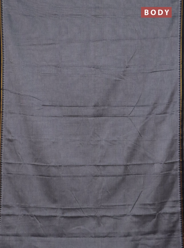 Narayanpet cotton saree grey and black with plain body and thread woven border