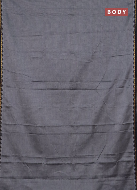 Narayanpet cotton saree grey and black with plain body and thread woven border
