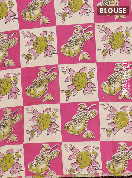 Narayanpet cotton saree light green and pink with plain body and thread woven border
