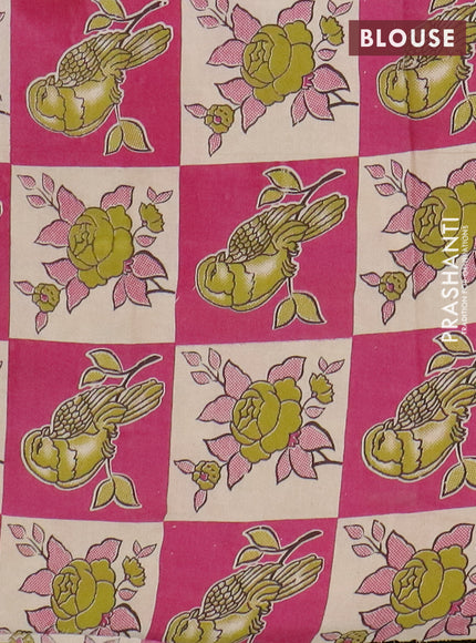 Narayanpet cotton saree green and pink with plain body and thread woven border