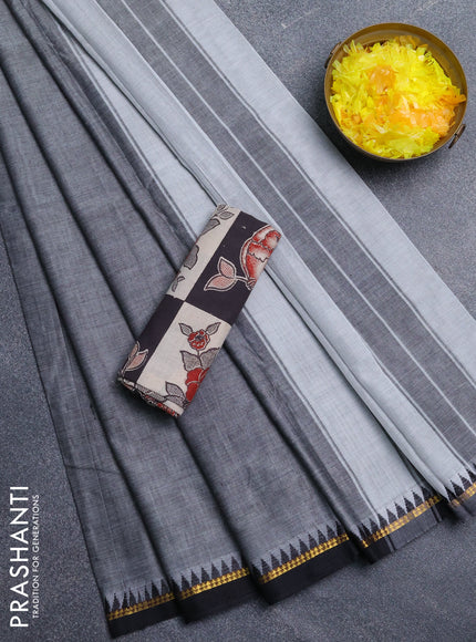 Narayanpet cotton saree grey and black with plain body and thread woven border