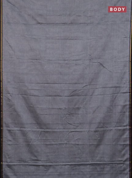Narayanpet cotton saree grey and black with plain body and thread woven border