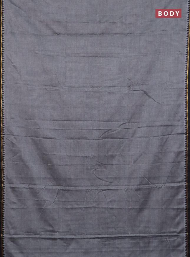 Narayanpet cotton saree grey and black with plain body and thread woven border