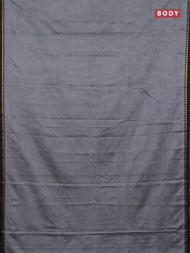 Narayanpet cotton saree grey and black with plain body and thread woven border