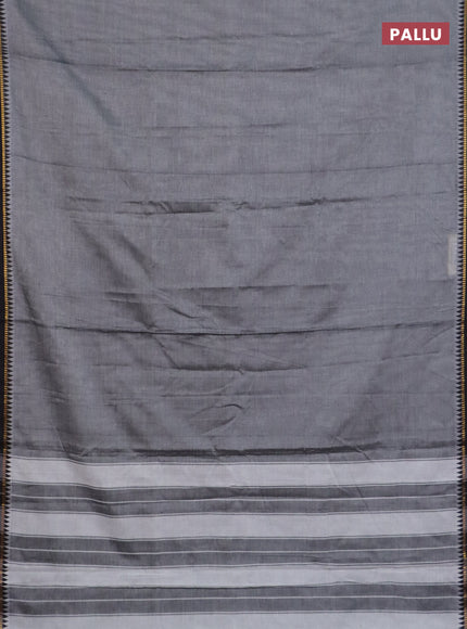 Narayanpet cotton saree grey and black with plain body and thread woven border