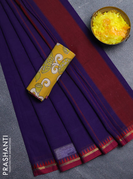 Narayanpet cotton saree violet and yellow with plain body and thread woven border