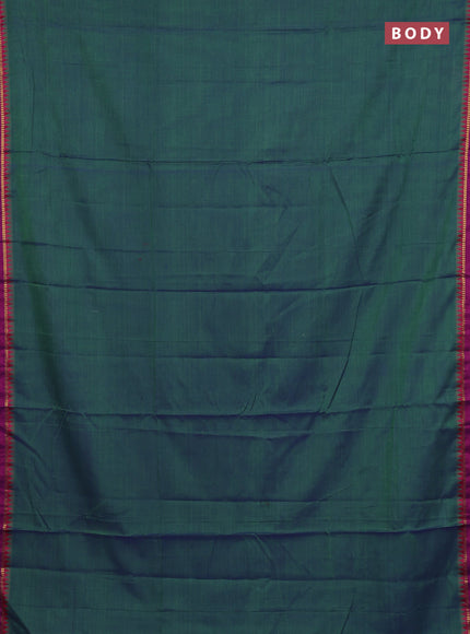 Narayanpet cotton saree dual shade of bluish green and yellow with plain body and thread woven border