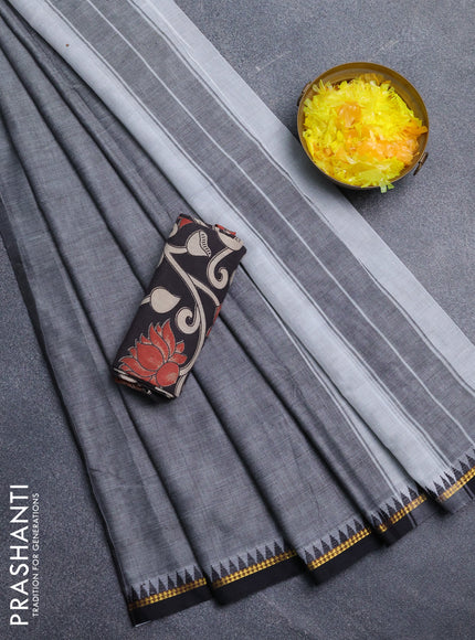 Narayanpet cotton saree grey and black with plain body and thread woven border