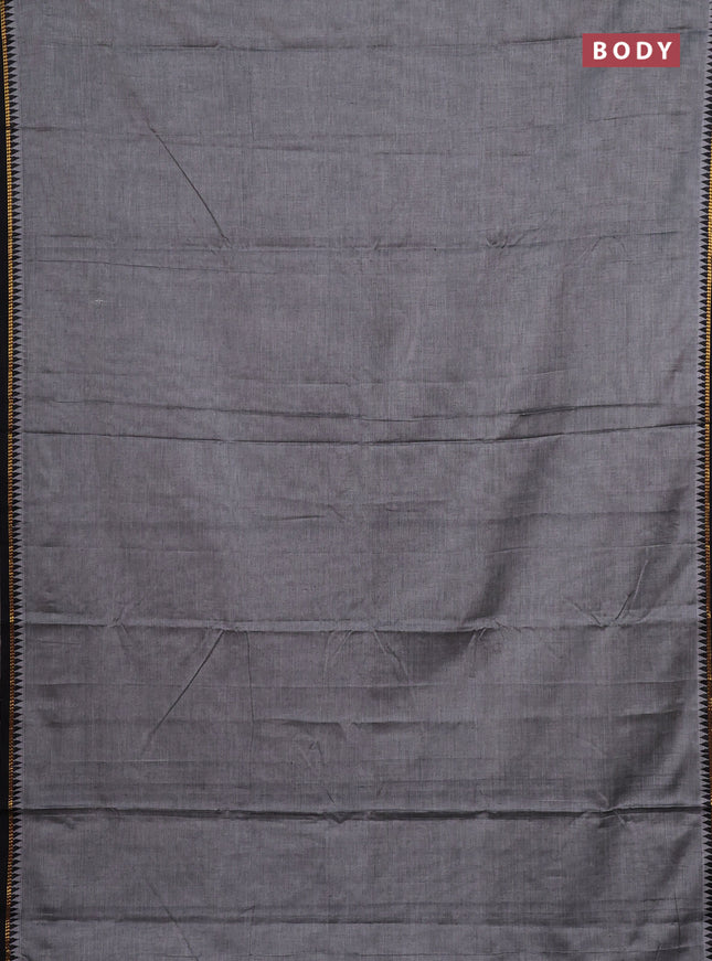Narayanpet cotton saree grey and black with plain body and thread woven border