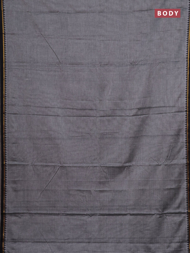 Narayanpet cotton saree grey and black with plain body and thread woven border