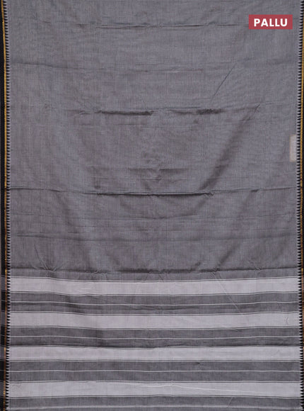 Narayanpet cotton saree grey and black with plain body and thread woven border