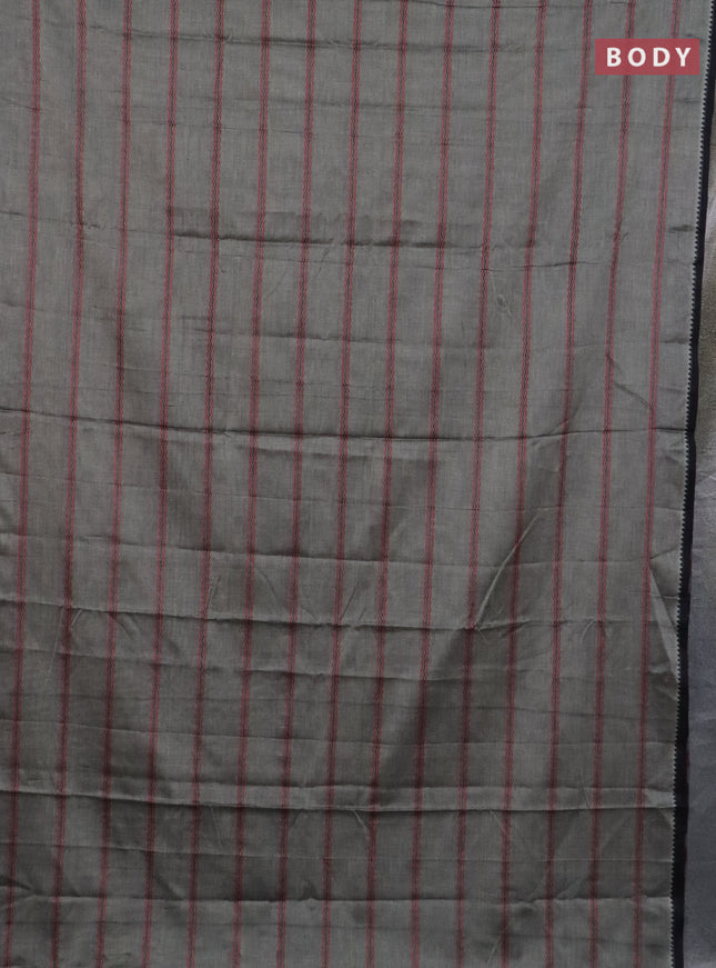 Narayanpet cotton saree grey and black with plain body and thread woven border