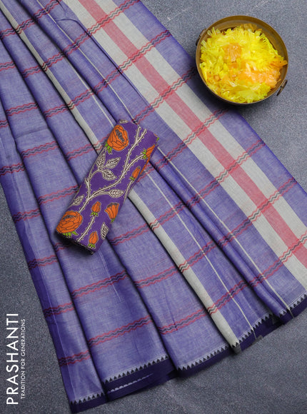 Narayanpet cotton saree lavender and violet with plain body and thread woven border