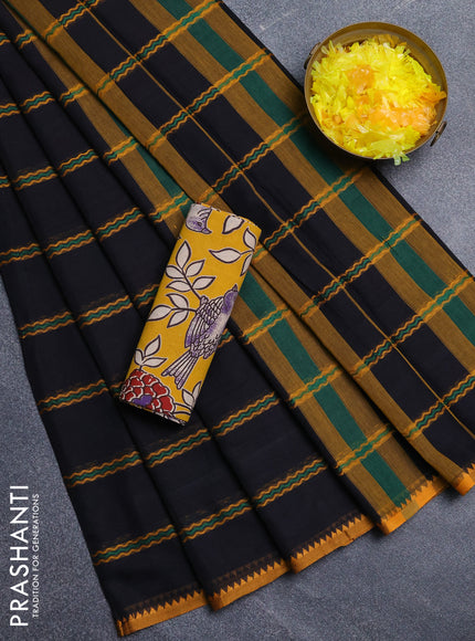 Narayanpet cotton saree black and yellow with thread weaves and thread woven border