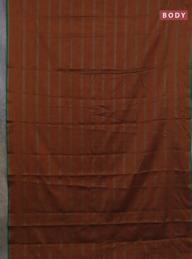 Narayanpet cotton saree dark mustard and peacock green with thread weaves and thread woven border