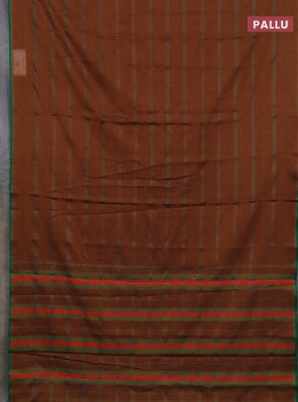 Narayanpet cotton saree dark mustard and peacock green with thread weaves and thread woven border