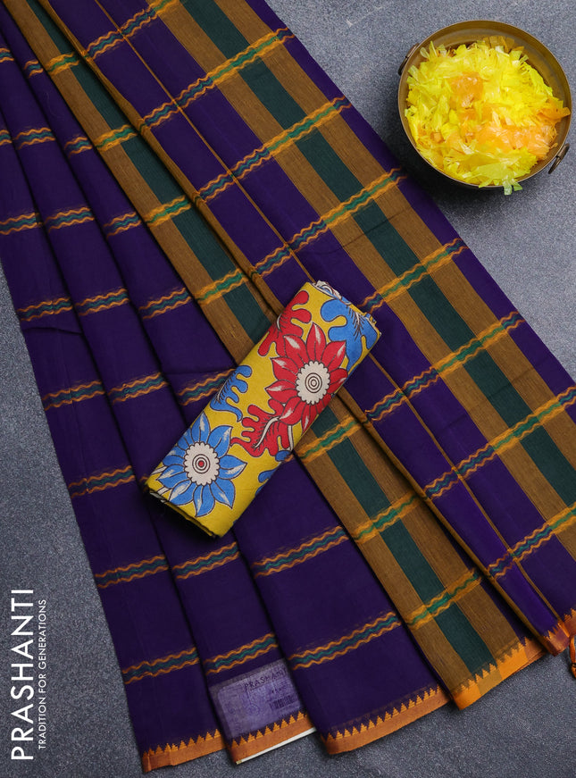 Narayanpet cotton saree violet and yellow with thread weaves and thread woven border
