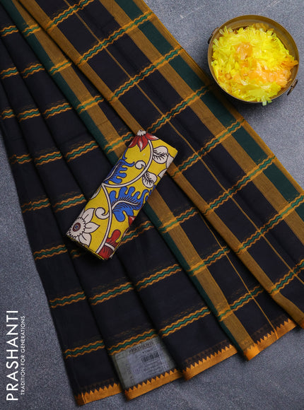 Narayanpet cotton saree black and yellow with thread weaves and thread woven border