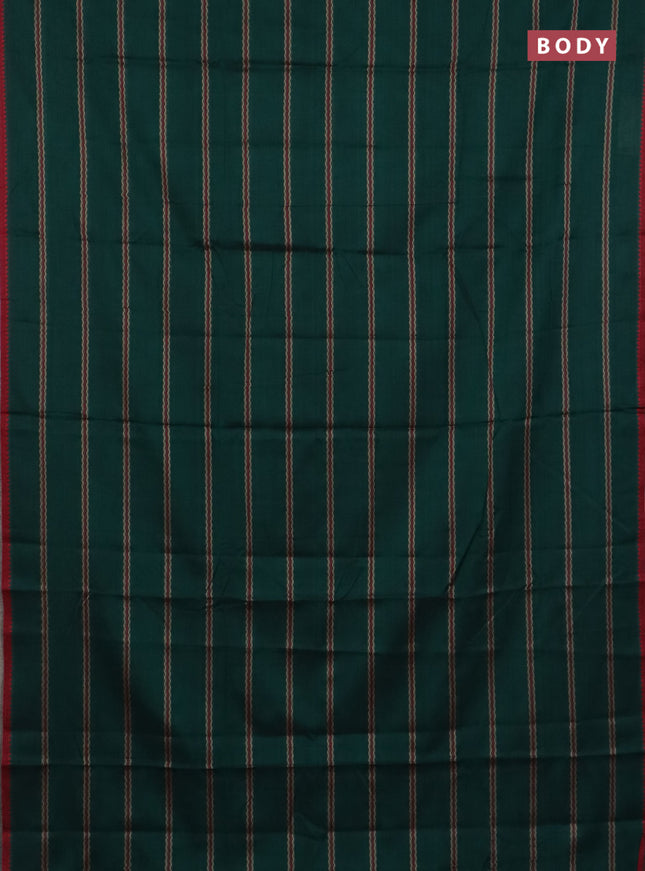 Narayanpet cotton saree bottle green and maroon with thread weaves and temple design simple border