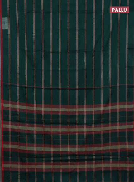 Narayanpet cotton saree bottle green and maroon with thread weaves and temple design simple border