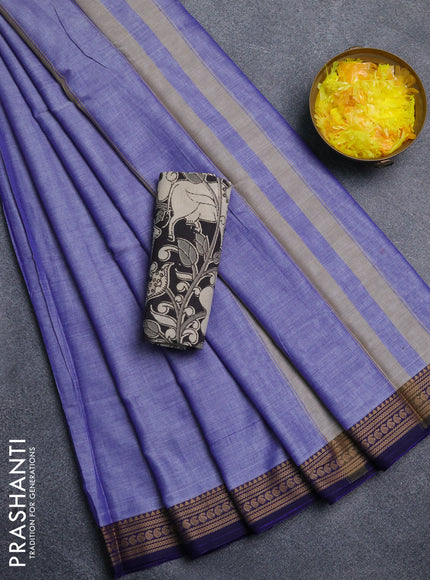 Narayanpet cotton saree blue and black with plain body and thread woven border