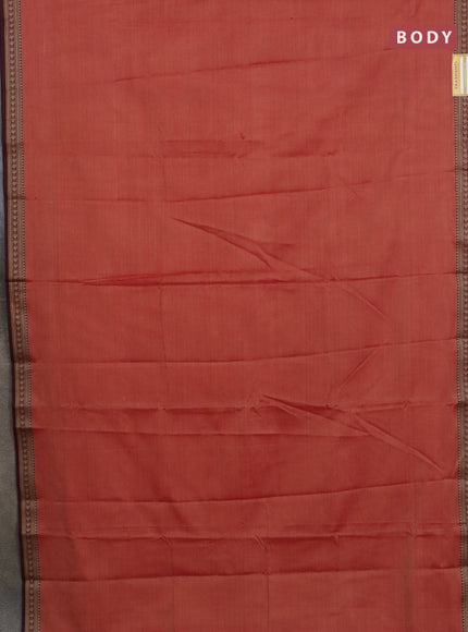 Narayanpet cotton saree red shade and beige with plain body and thread woven border
